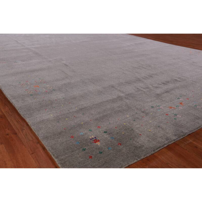 Hand Knotted Oriental 100% Wool Carpet Tribal Tribal Greys & Charcoal Gabbeh Area Rug - 12' 3'' X 8' 10''