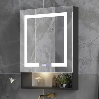 24'' x 32'' LED Lighted Bathroom Medicine Cabinet with Mirror and Shelf,Recessed or Surface Mount,Defog, Stepless Dimming