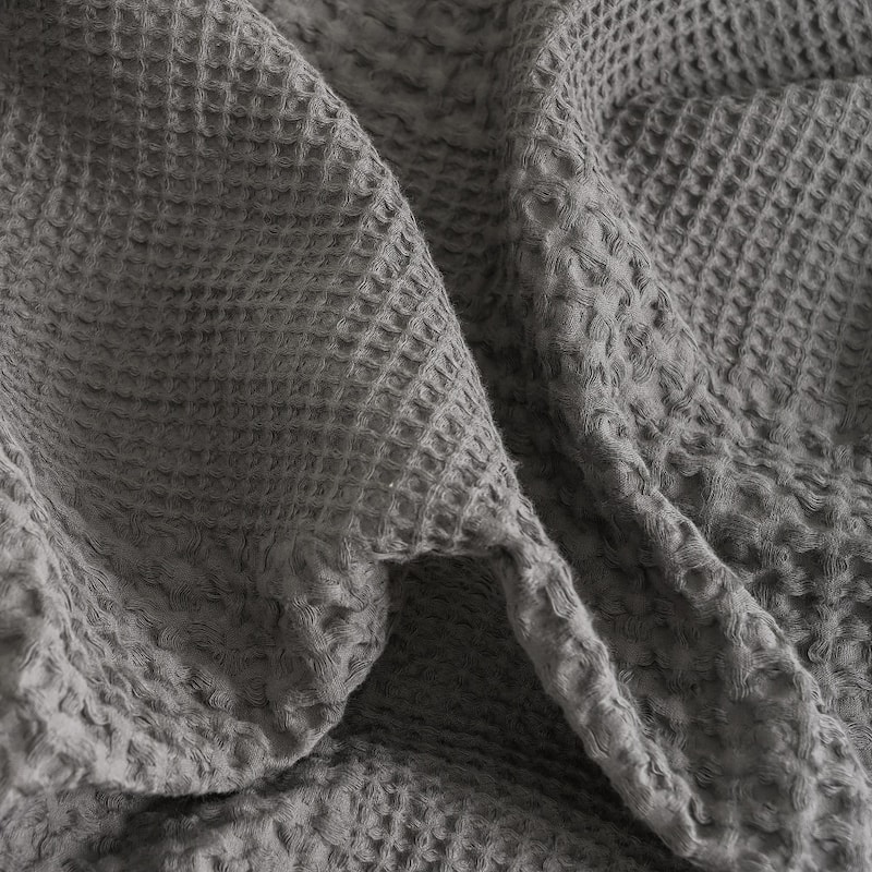 100% Cotton Waffle Weave Lightweight Bed Blanket, Cotton Sateen Bordered
