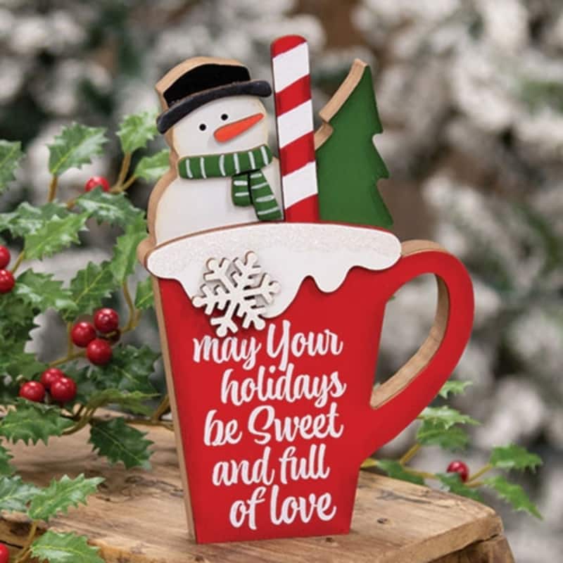 Full of Love Chunky Winter Mug Wooden Snowman Sitter - 5” x 0.75” x 7.50”