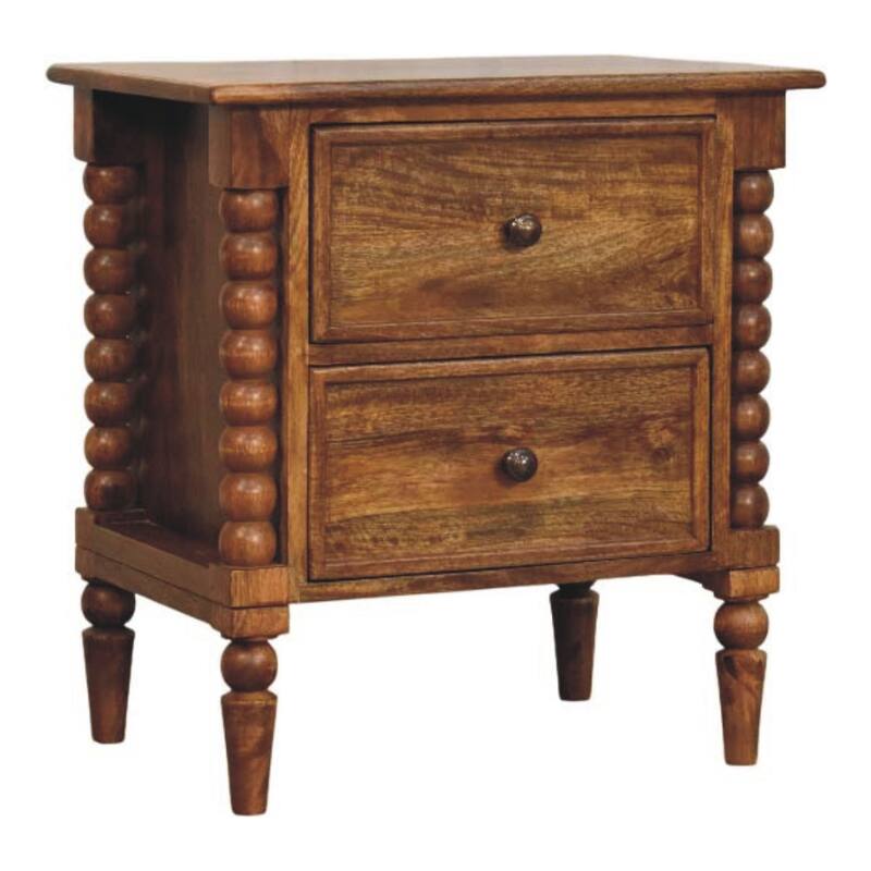 Artisan Furniture Solid Wood Spindle Leg Amber Oak Nightstand, Brown, 2-Drawers