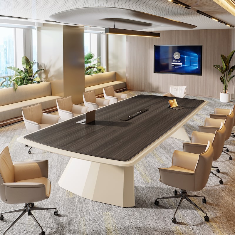 Conference Table With Stainless Steel Base And Recessed Power Strip Socket