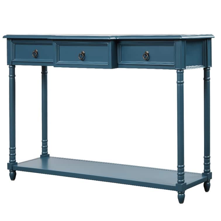 Nestfair Solid Wood Console Table with 3 Drawers and Shelf