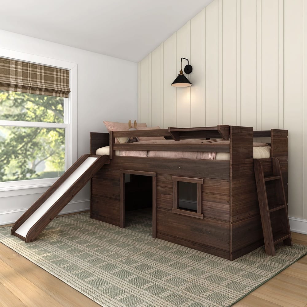 Max and Lily Farmhouse Twin Low Loft with Slide