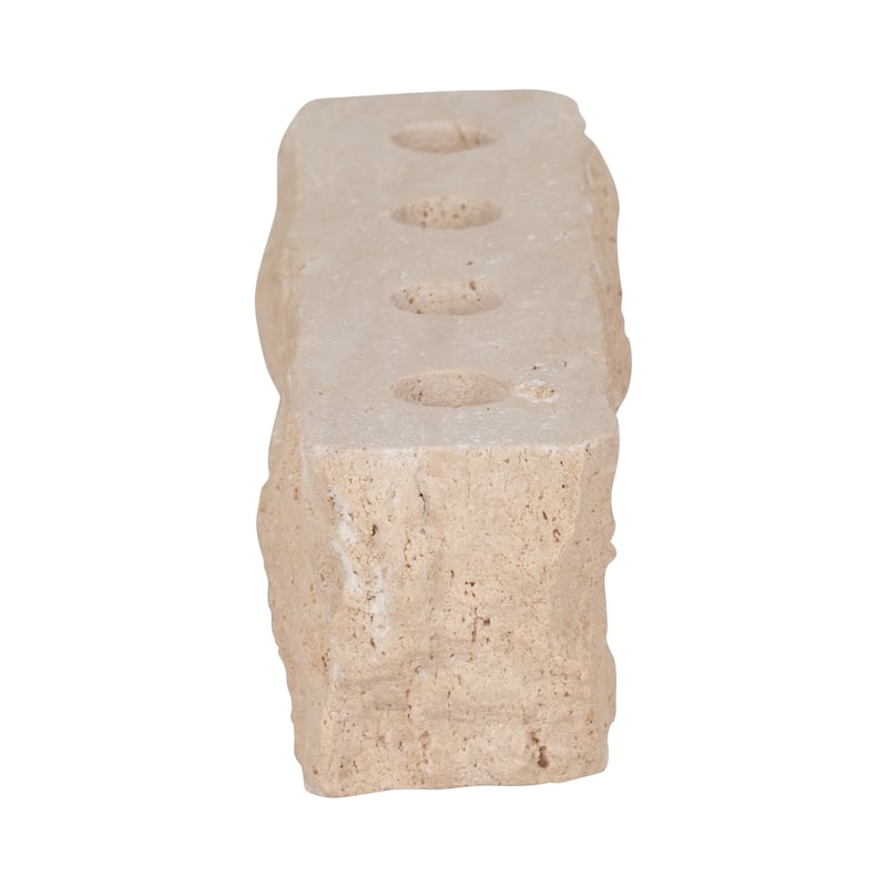 Sagebrook Home 10" Live Edge Travertine 4-taper Candle Holder in Natural Tone - 10" x 3" x 3"