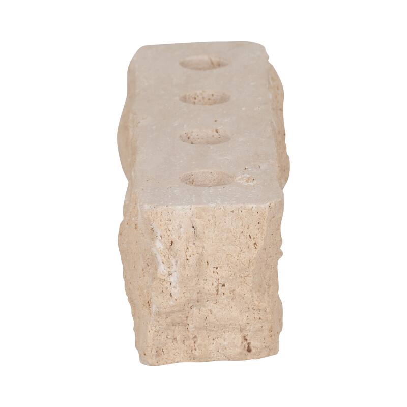Tan 10 in. Travertine Modern Live Edge 4-Taper Candle Holder - 10.0"