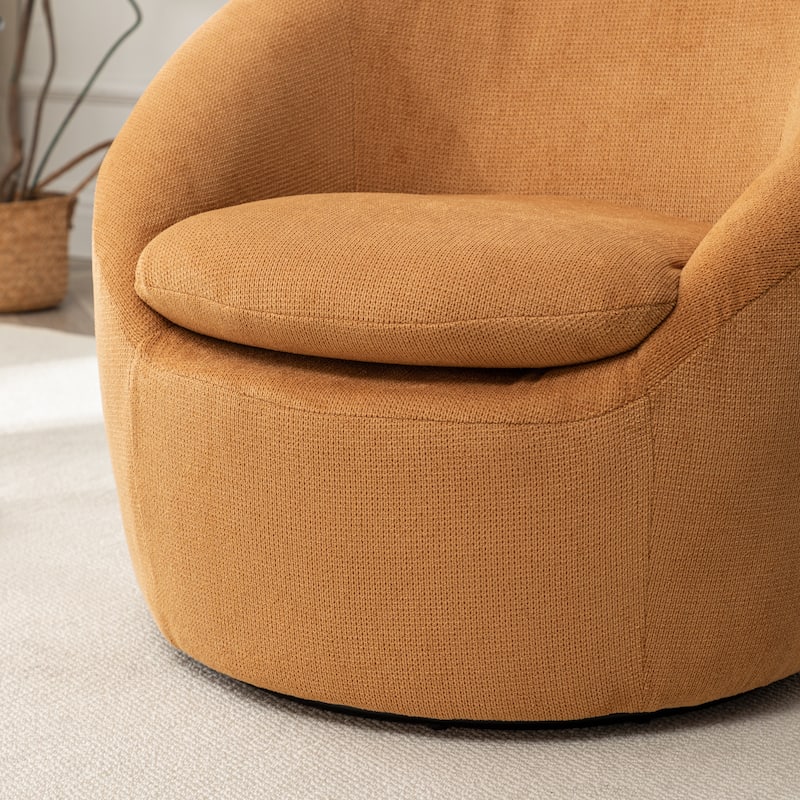 Fabric 360° Swivel Barrel Chair with Round Metal Base, High-Density Foam Cushion, and Modern Design