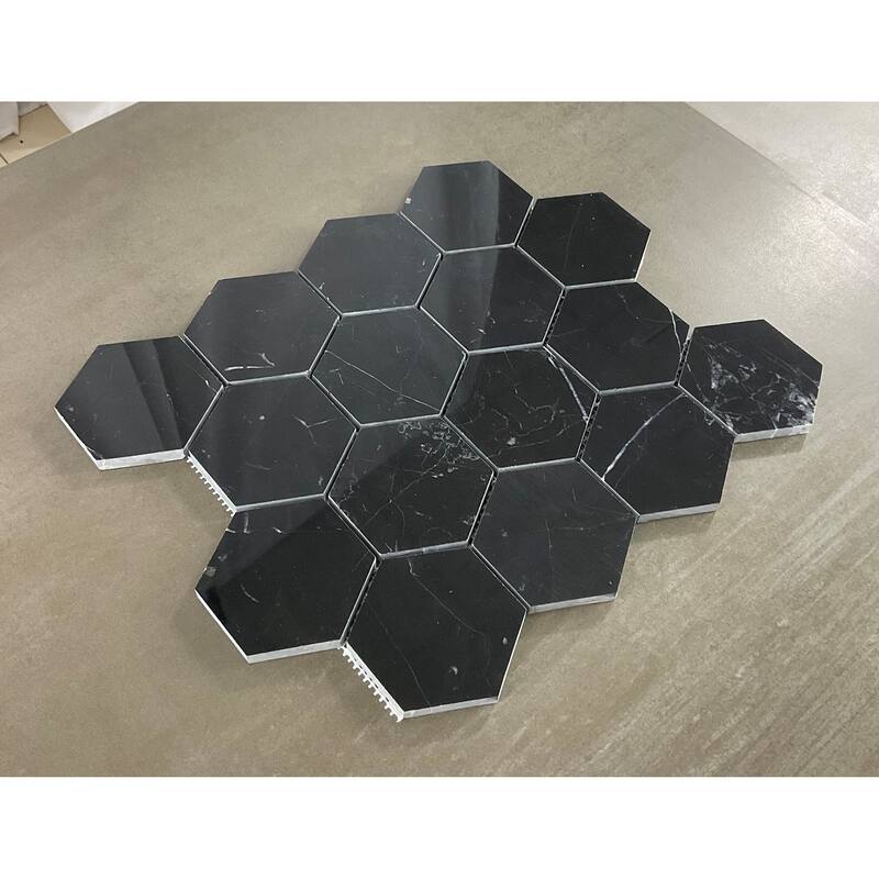 Nero Marquina 3" Hexagon Marble Wall and Floor Mosaic - Case (10 Sheets)