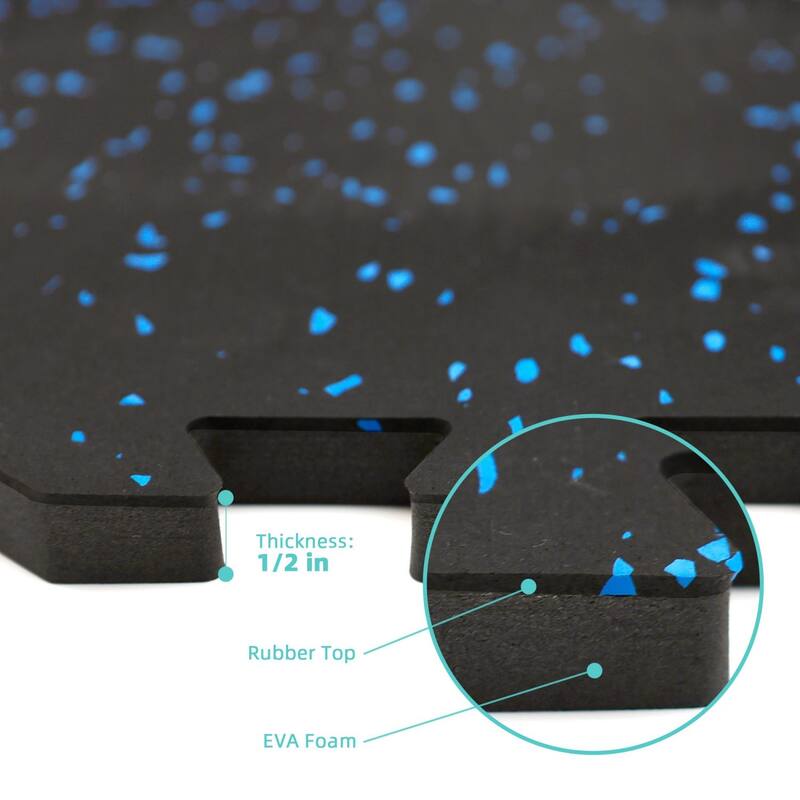 Black & Blue 24 in. x 24 in. x 0.5 in. Rubber&EVA Gym Flooring Tiles, Interlocking Anti-Fatigue Exercise Tile Mat