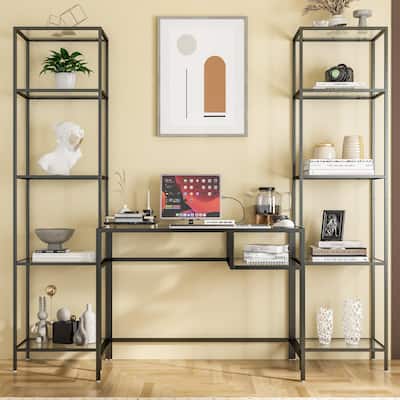 3 Piece Tempered Glass Writing Desk Office Desk Set Computer Desk