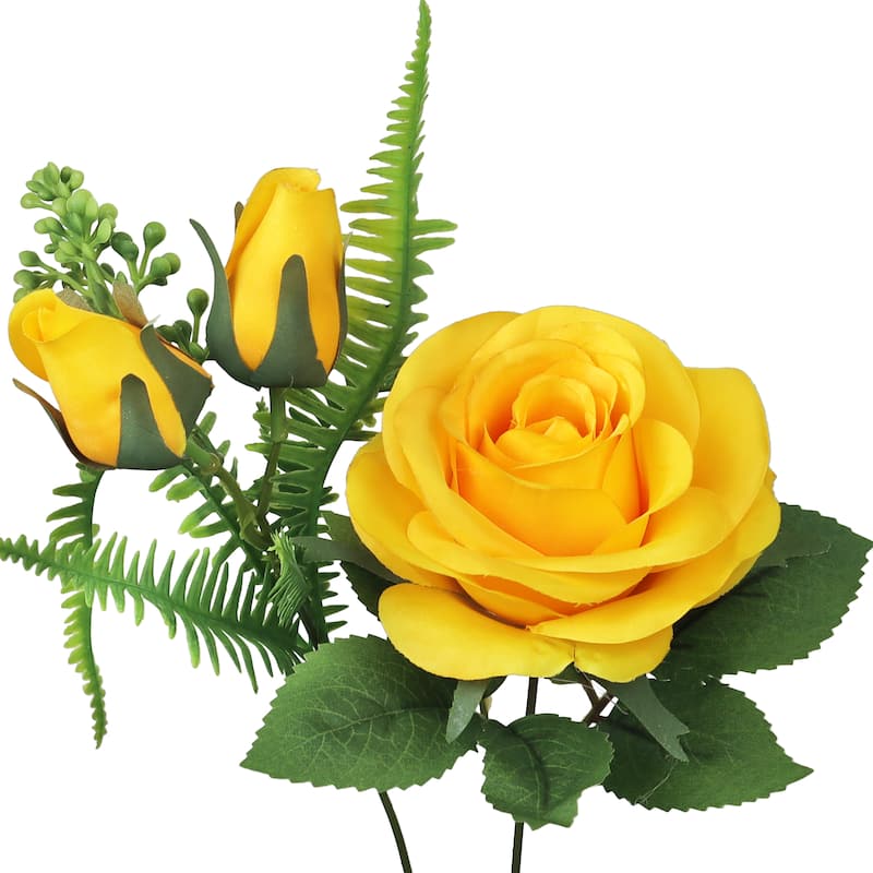 Set of 2 Yellow Artificial Rose Flower Stem Bush Bouquet 18in - 18" L x 10" W x 10" DP
