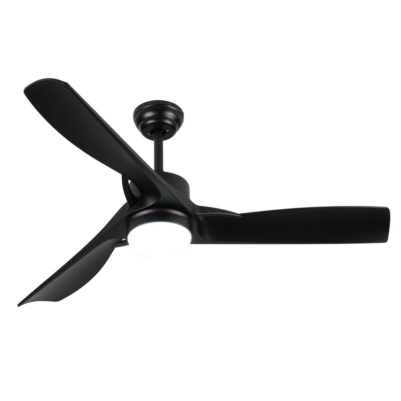 52 Inch Black Ceiling Fan With Light, Ceiling Fan With 3 Reversible Blades, 2 Downrods, 6-Speed Remote Control