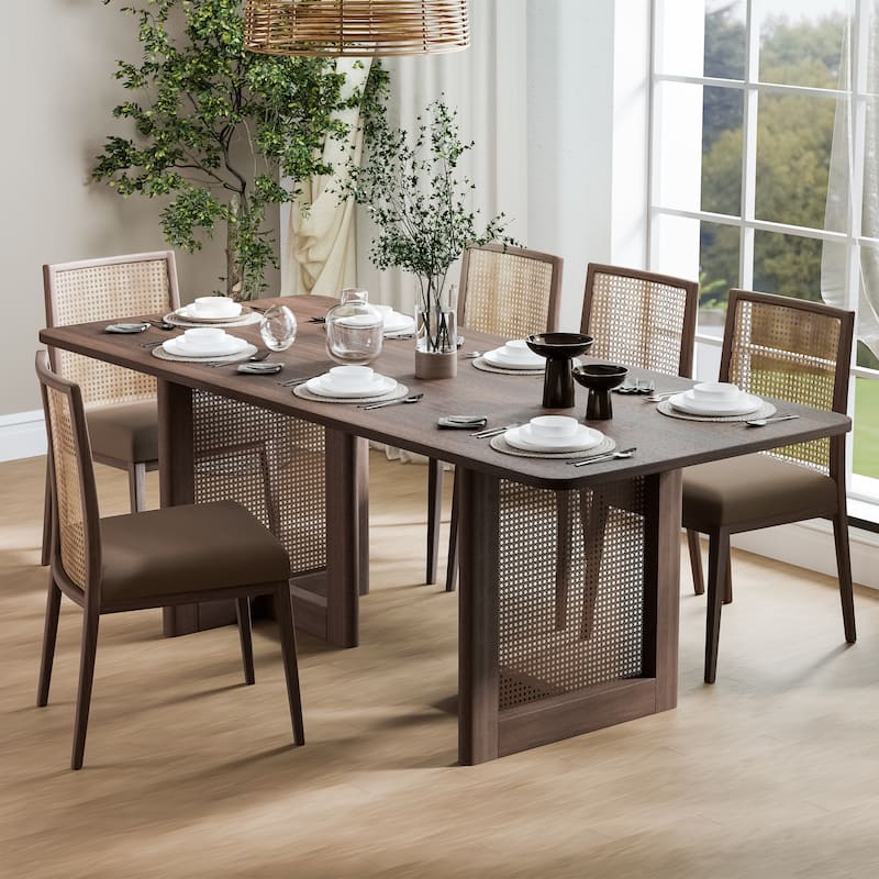 Wooakway Solid Wood 67'' Square Dining Table for 6 People Nordic style