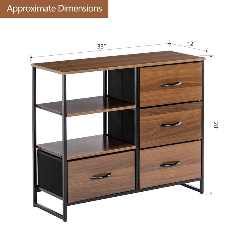 Iron Nightstand Shelf Storage with Fabric Drawer