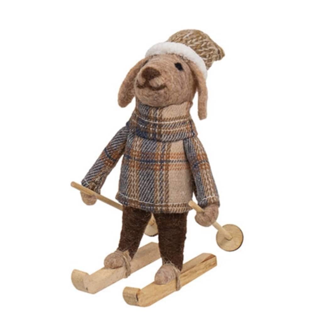 Ski Chalet Dog Felted Ornament Winter Holiday Decor - 3” x 4.25” x 5”