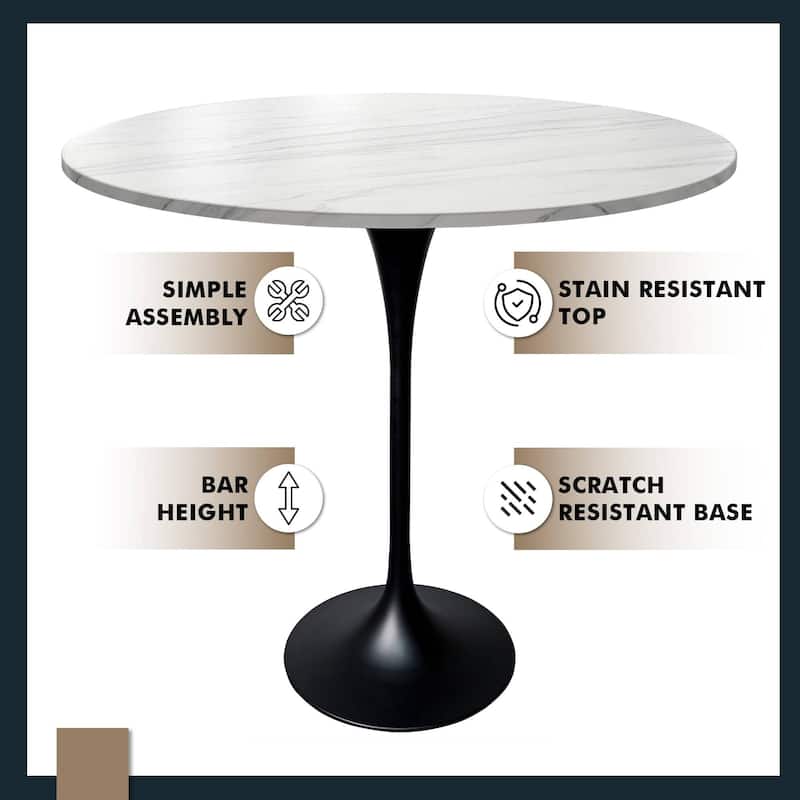 LeisureMod Verve 48" Round Dining Table with Sintered Stone TableTop and Black Steel Base for Kitchen & Dining Room