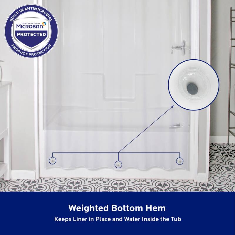 Kenney Microban Protected Medium Weight PEVA Shower Liner, 70" W x 72" H, 2-Pack