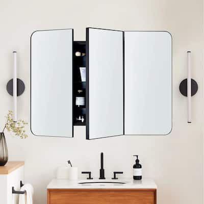 TEHOME Triple Door Recessed & Surface Mount Rectangle Bathroom Medicine Cabinet with Mirror - 26"X36"