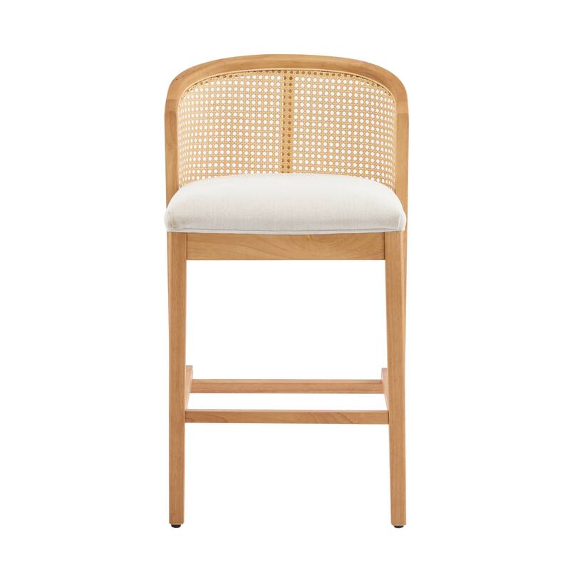 Roomfitters Tatti Indoor Wooden Counter Stools with Rattan Back and Beige Upholstery, Set of 2 - Set of 2