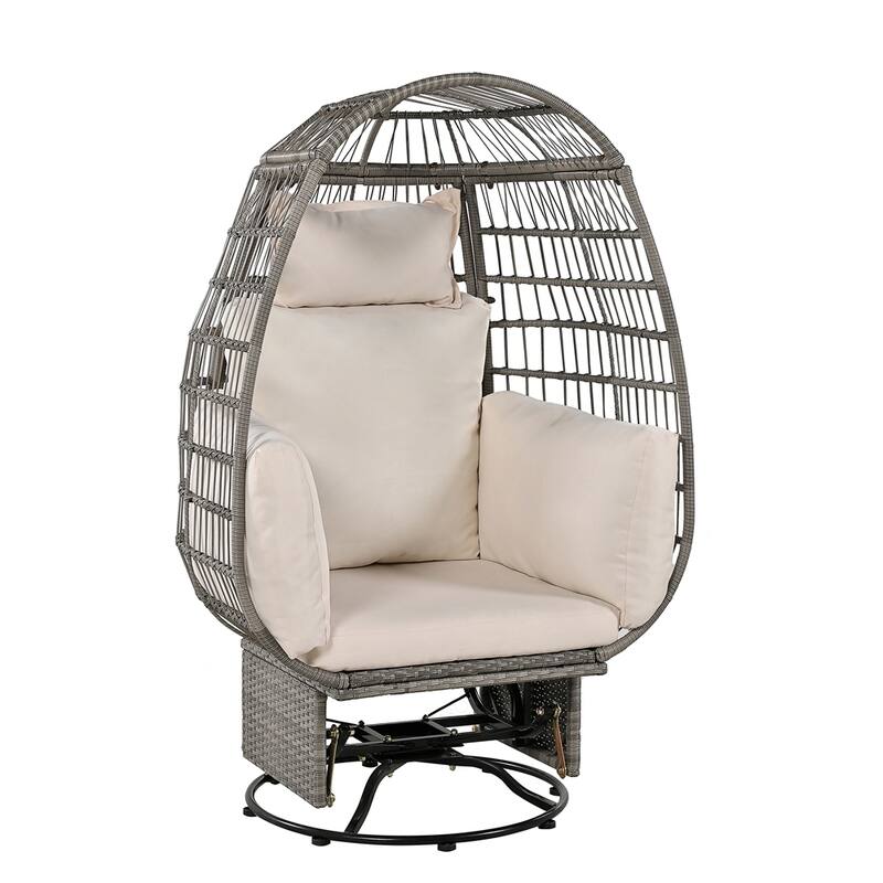 Rattan Swivel Egg Patio Chair with Rocking Function and Cushions