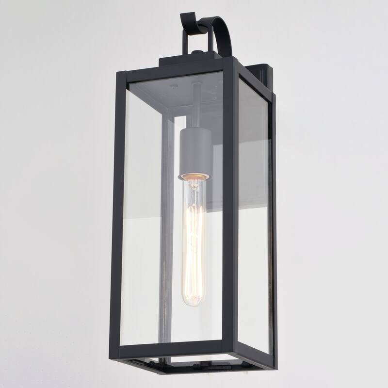 Clinton Steel 1 Light LED Compatible Matte Black Transitional Outdoor Wall Lantern Clear Glass - 6-in W x 17.75-in H x 7.75-in D