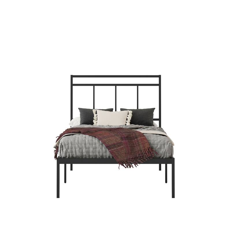 Sleek Black Twin Platform Bed with Headboard and Storage