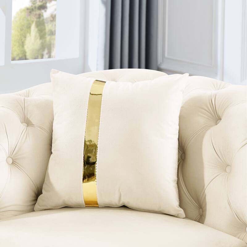 90.6″ Velvet 3-Seater Sofa with 2 Pillows, High-Density Foam & Gold Accents