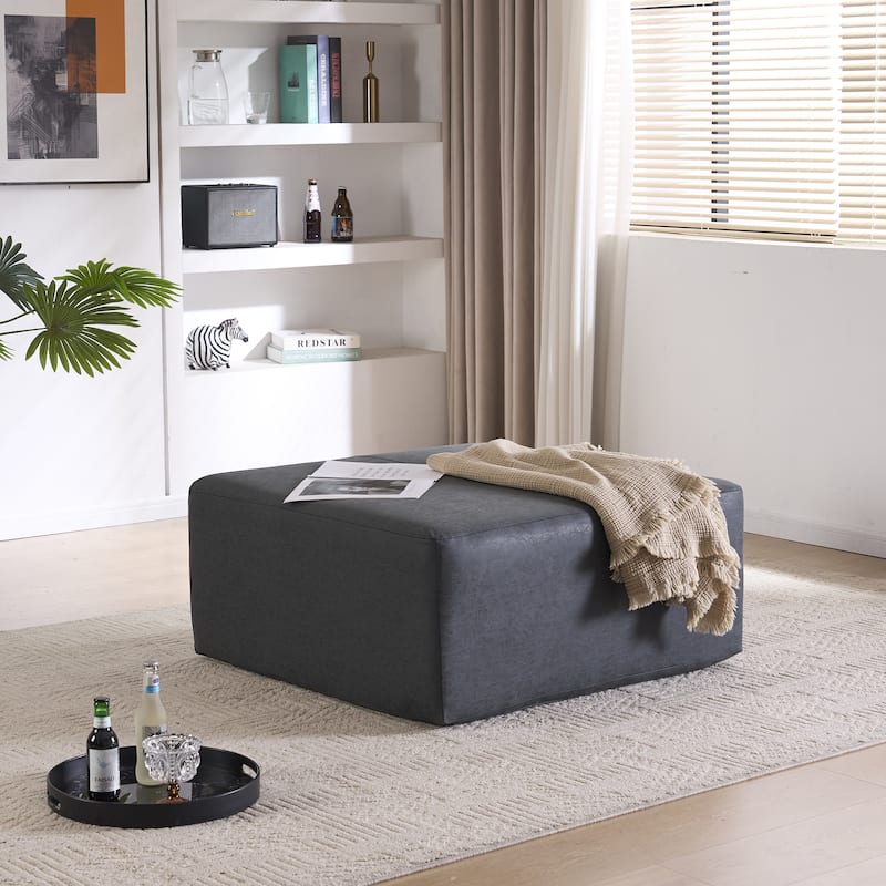 Oversized Square Ottoman Coffee Table, Faux Leather Couch Ottoman Large Footstool for Living Room