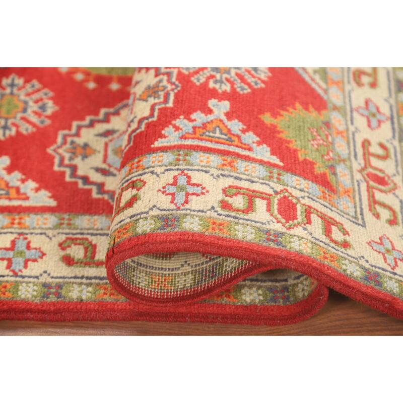 Geometric Kazak Accent Rug Hand-Knotted Wool Carpet - 2'7" x 3'11"