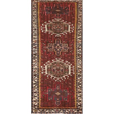 Red Gharajeh Persian Vintage Runner Rug Handmade Wool Carpet - 1'11"x 4'11"