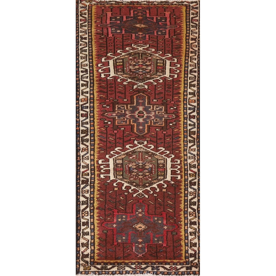 Red Gharajeh Persian Vintage Runner Rug Handmade Wool Carpet - 1'11"x 4'11"