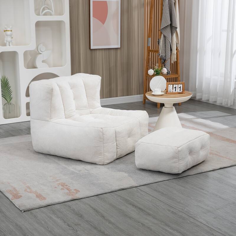 White Modern 38.5" Velvet Upholstered Accent Chair with Memory Foam and Ottoman for Living Room