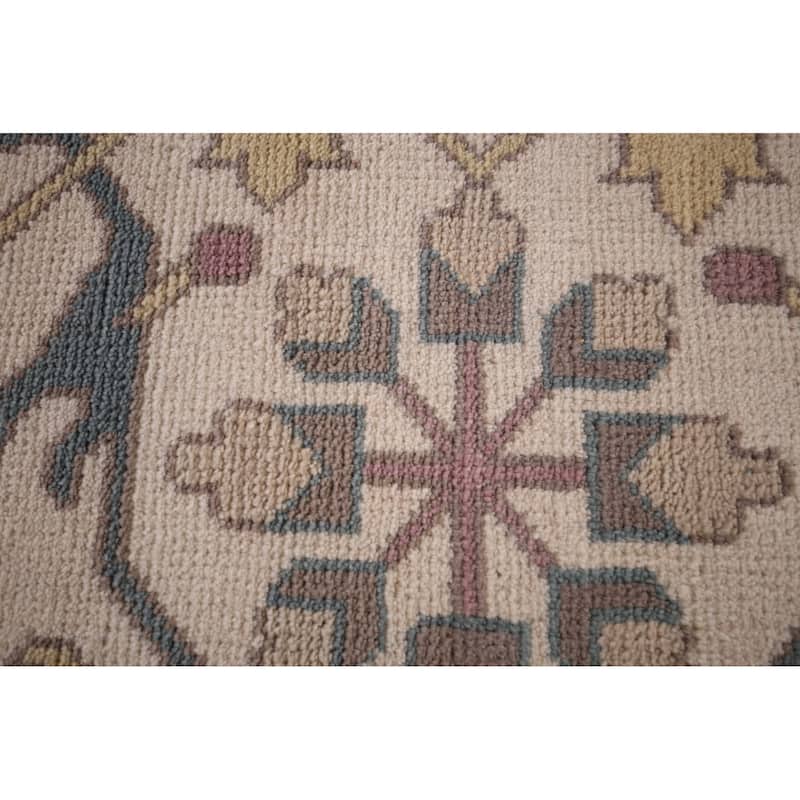 All-Over Ivory Oushak Indian Large Area Rug Handmade Wool Carpet - 12'0" x 14'10"