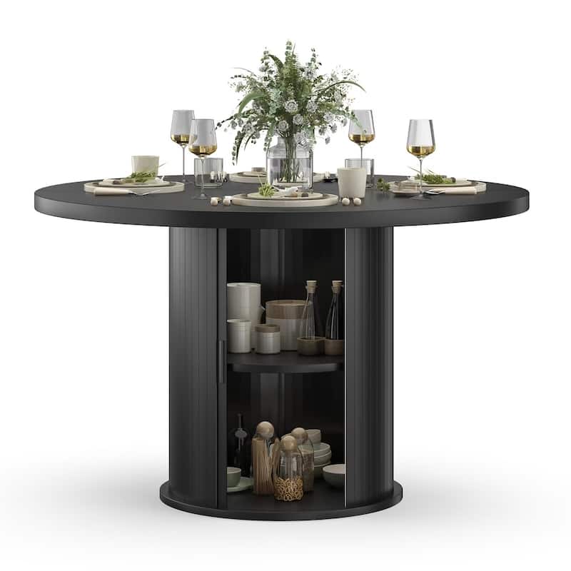 43" Small Round Dining Table with Sturdy Metal Base for 4 People - Black