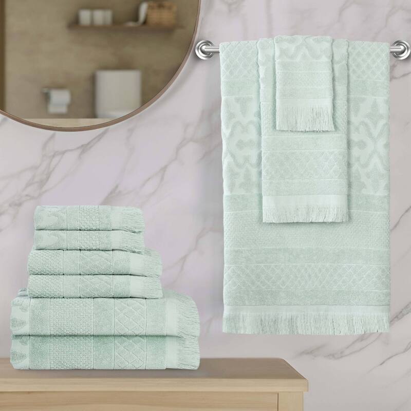 Superior Rolla Cotton Geometric Jacquard Plush Soft 9 Piece Towel Set