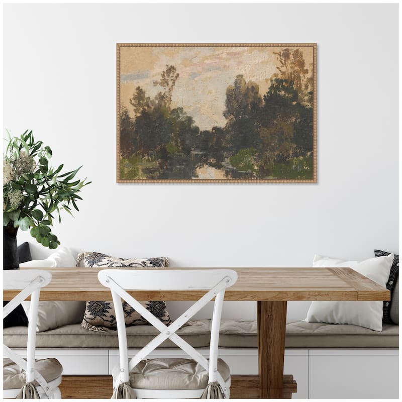 Kate and Laurel Landscape by the River Barycz by Adolf Dressler by Nostalgia Prints Framed Canvas Wall Art Print
