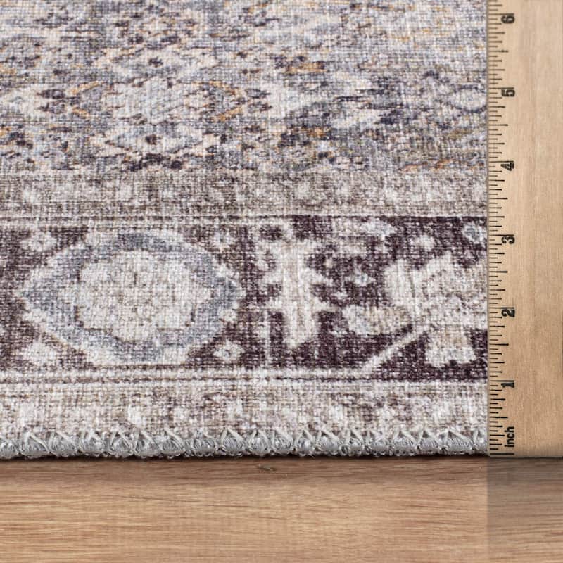Beige Vintage Washable Rug - Low Pile, Subtle Pattern for Neutral Spaces