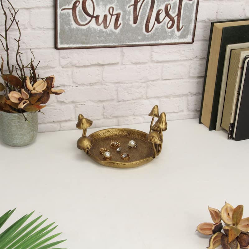 Qinrie Golden Cast Iron Catchall Mushroom Tray - Gold
