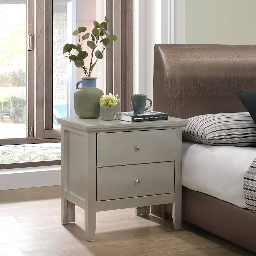 Roomfitters 2-Drawer Nightstand, Silver Knobs, Fully Assembled Modern Bedroom End Table