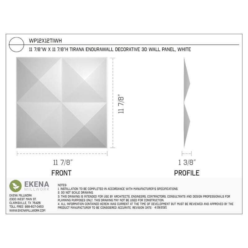 11 7/8"W x 11 7/8"H Tirana EnduraWall Decorative 3D Wall Panel, White