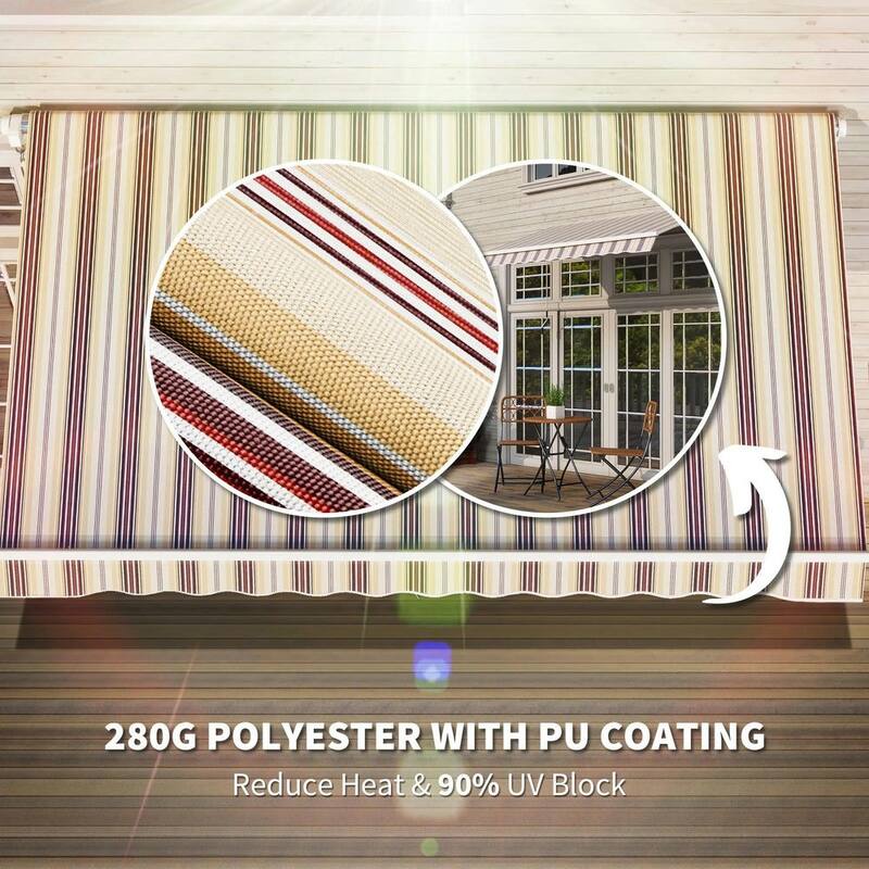 10' x 8' Retractable Patio Awning, Manual Crank, UV Waterproof Fabric