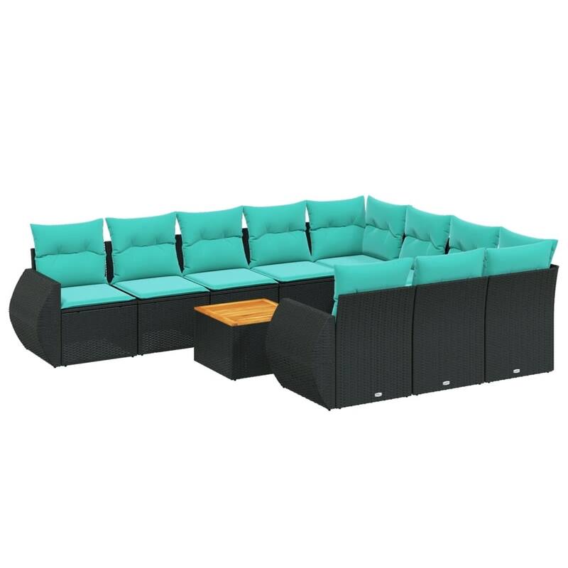 vidaXL 11 Piece Patio Sofa Set with Cushions Black Poly Rattan - 24.4 x 24.4 x 27.2