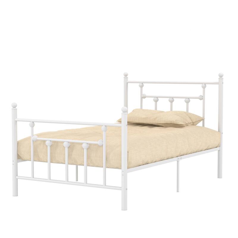 14 Inch Metal Victorian Platform Bed Frame with Headboard and Footboard, Heavy Duty Mattress Foundation with Steel Slats Support