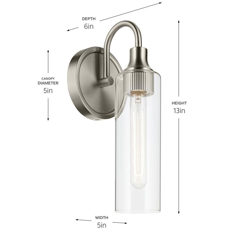 Kichler Lighting Kavi 13" 1-Light Wall Sconce with Clear Glass in Brushed Nickel
