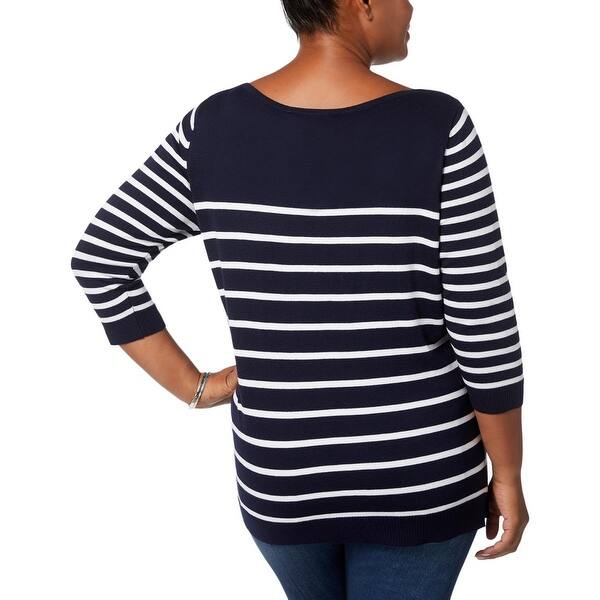 Karen Scott Womens Plus Button Shoulder 3//4 Sleeves Pullover Sweater