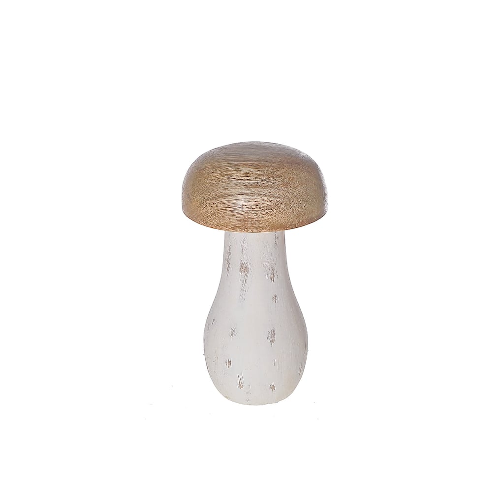 Mango Wood Natural & White Mushroom Small