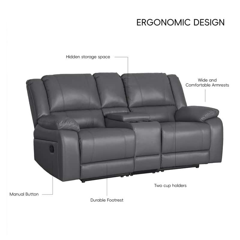 6PCS, 2 Manual Recliners, Faux Leather Reclining Sectional with Center Console