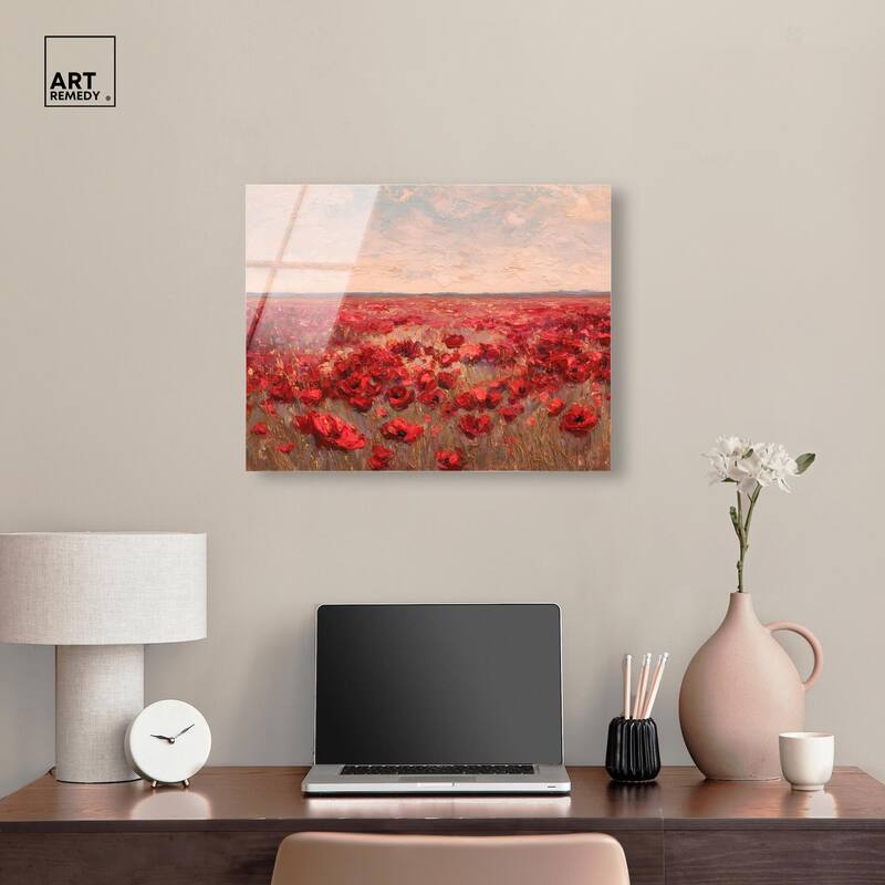 Sea of Red Poppies I Acrylic by Art Remedy, Ready to Hang