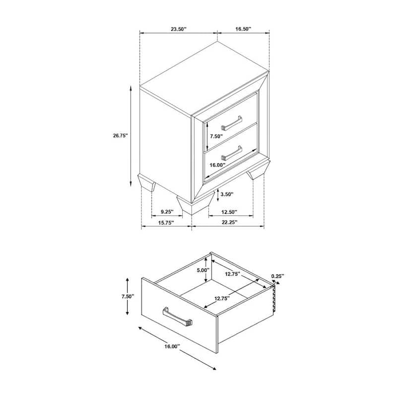 MDF Nightstand with 2 Drawers