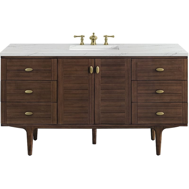 James Martin Vanities 670-V60S-FENC Amberly 60" Wall Mounted or Free - Mid-Century Walnut - Walnut Finish